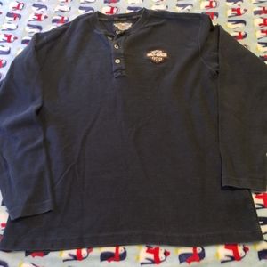 Used Harley Davidson Mens Knit Henley Black Long Sleeve Shirt 99011-07VM Large s